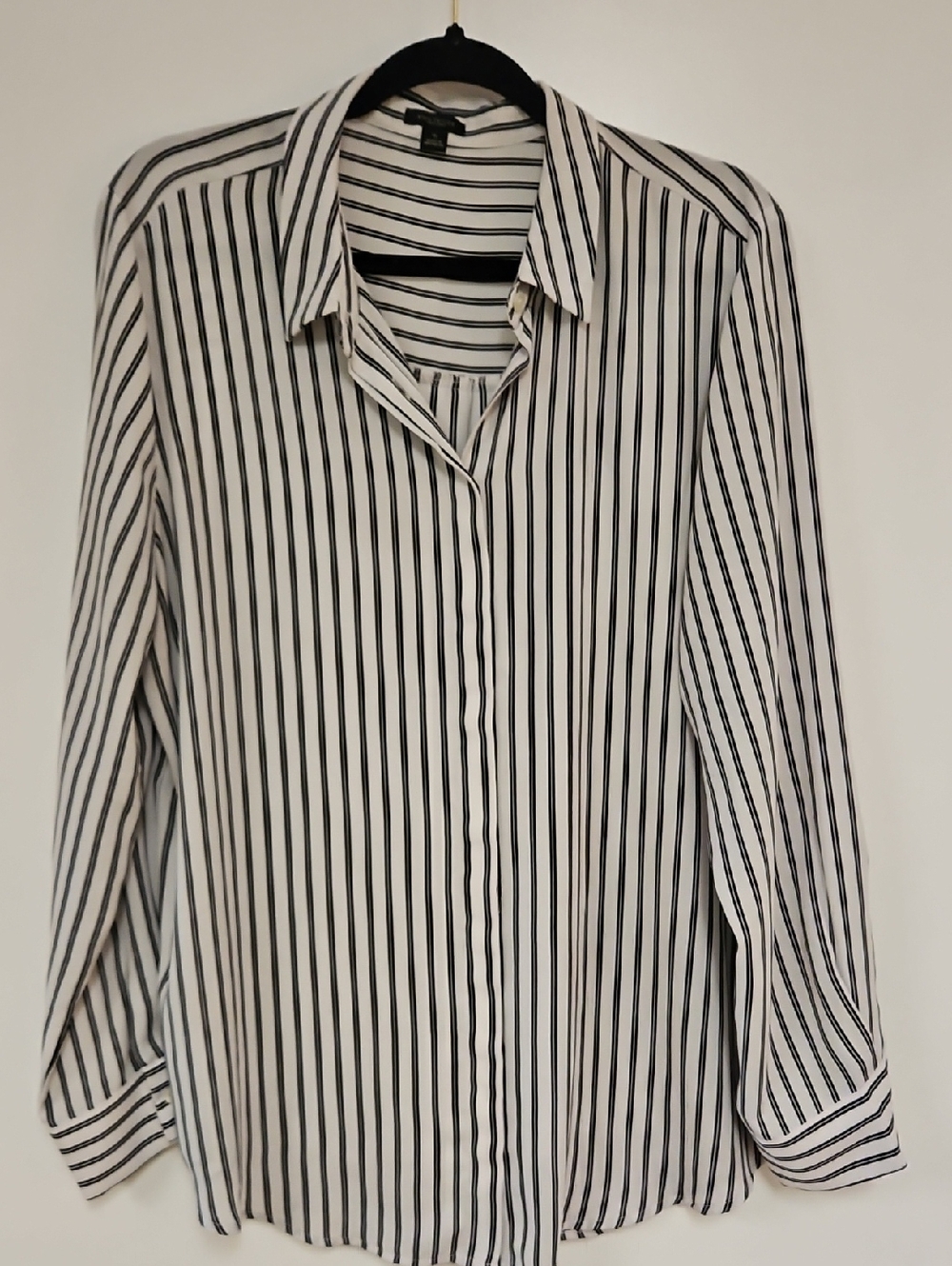 Ann Taylor Black and White Vertical Stripe Blouse